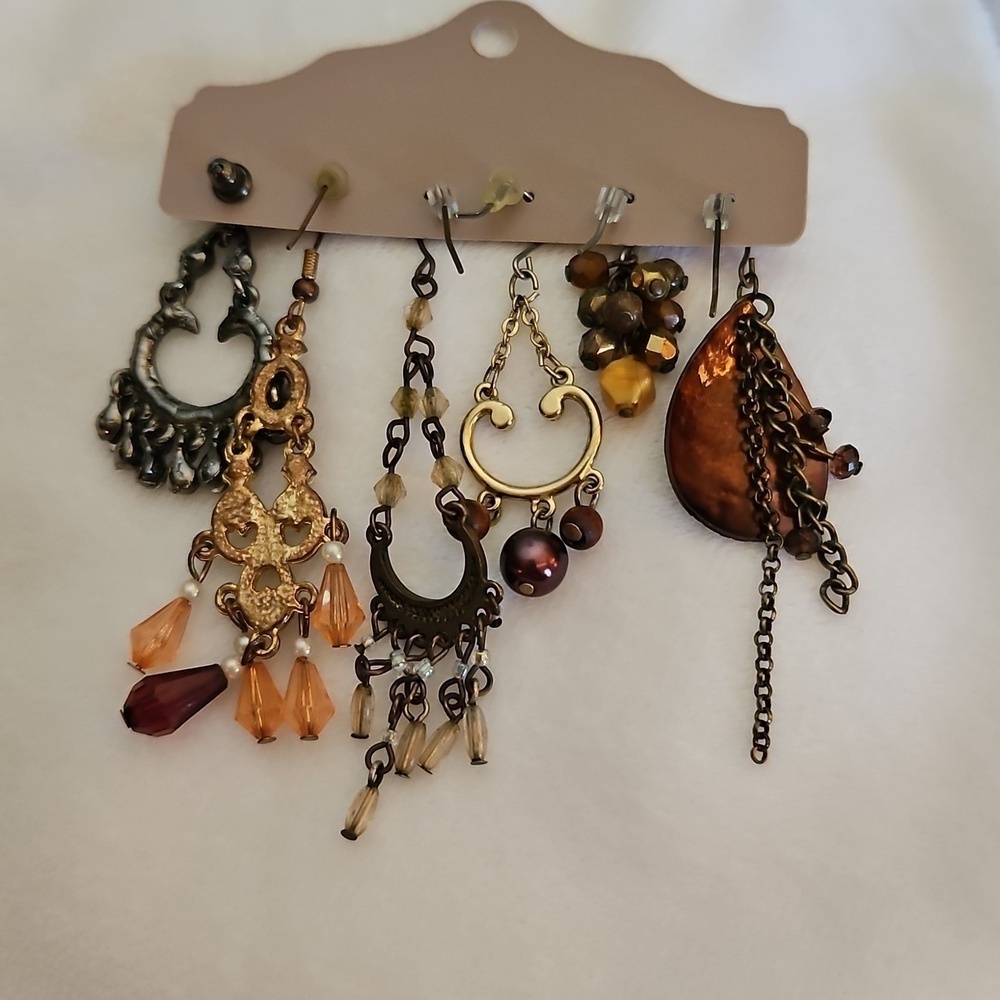 Vtg Set of Six Single Boho Gypsy Chandalier Dangle Hook Earrings - Picture 4 of 4